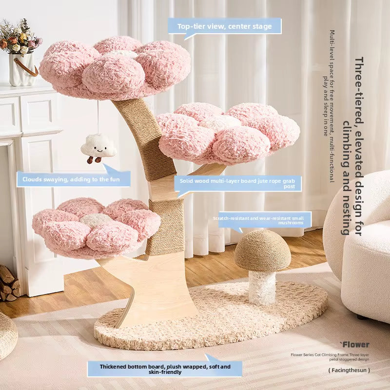 Creativity Wear-Resistant Scratch-Resistant Warm Flowering Tree Shape Integrated Cat Tree with Mushroom Cat Scratching Post