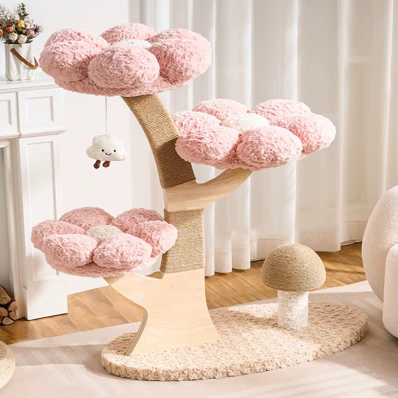 Creativity Wear-Resistant Scratch-Resistant Warm Flowering Tree Shape Integrated Cat Tree with Mushroom Cat Scratching Post