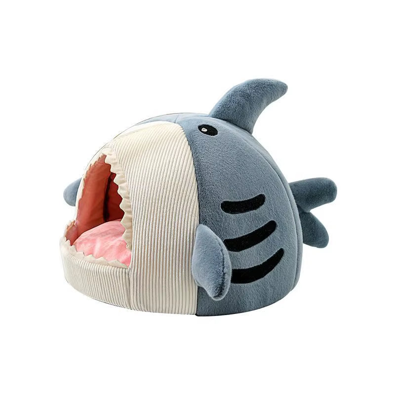 Chomper™ shark-shaped enclosed cat cave bed
